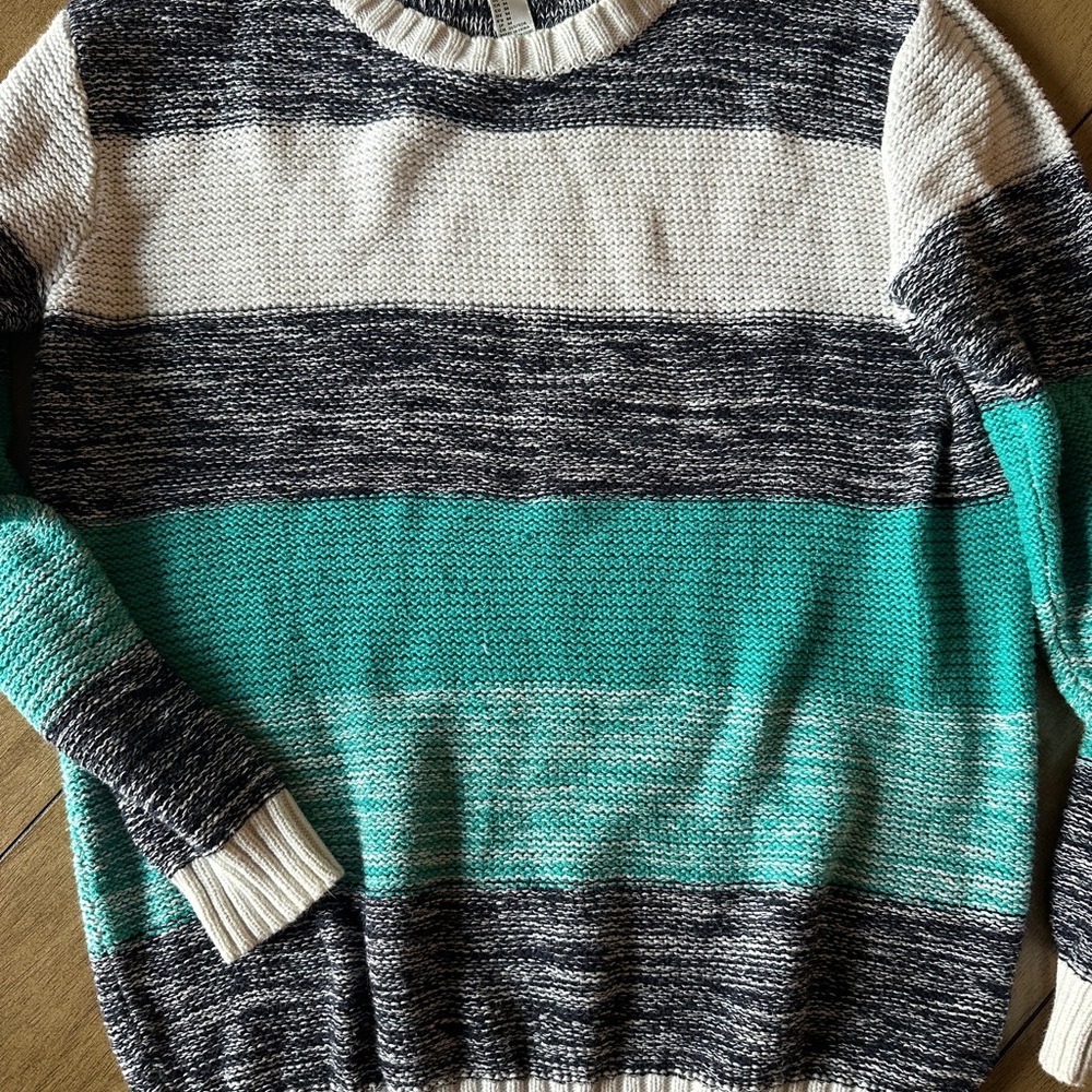 Forever 21 Colorblock Sweater - Black, Cream, Teal
